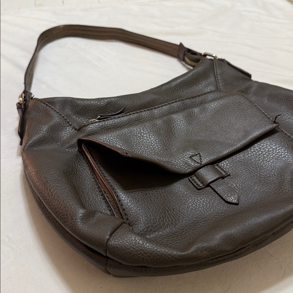 KGE Studio Elegant chocolate Brown Leather hobo Shoulder Bag butterfly lining
